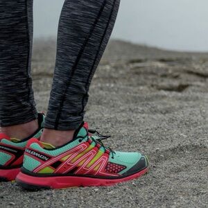 Salomon Vibrant Green and Red Trail Shoes